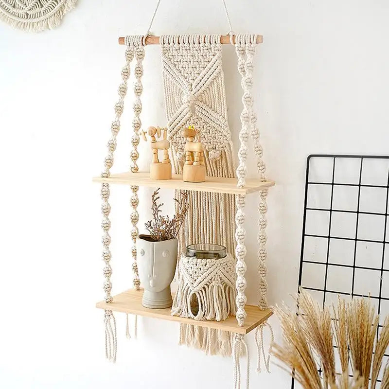 Handwoven Macrame Wall Shelf - 2 Tier