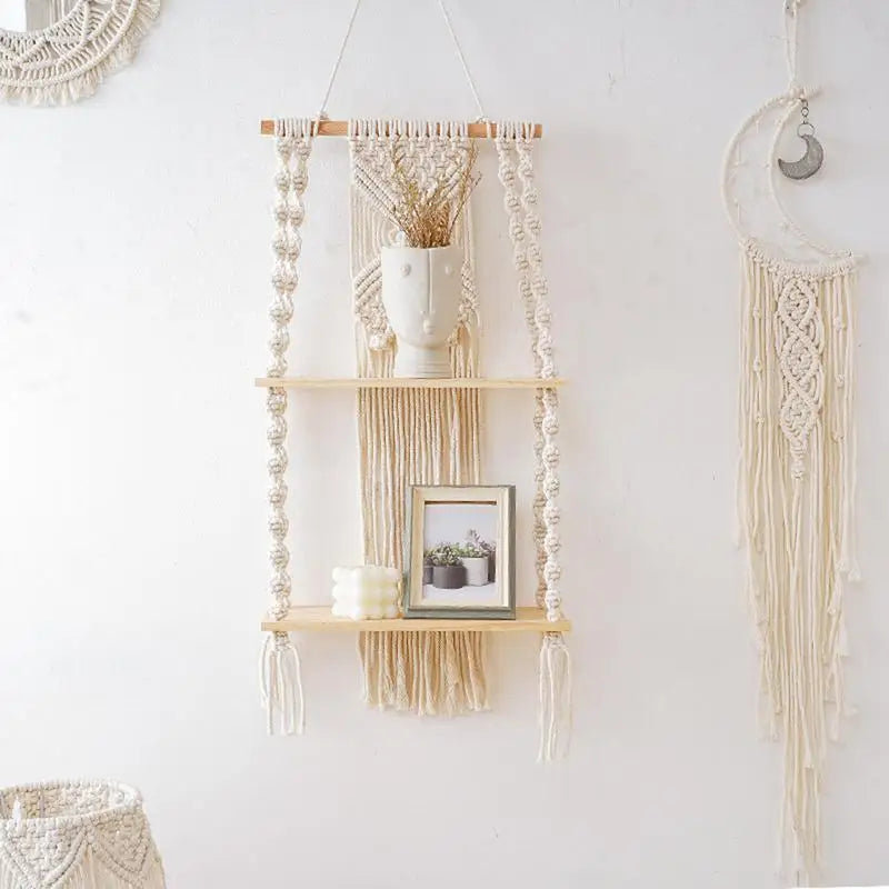 Handwoven Macrame Wall Shelf - 2 Tier
