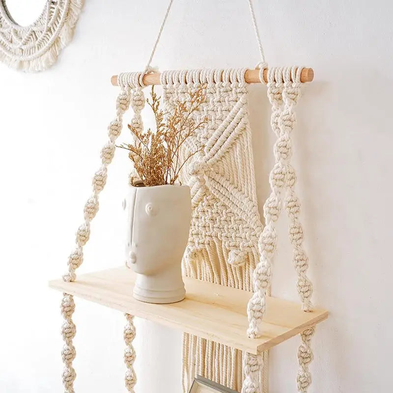 Handwoven Macrame Wall Shelf - 2 Tier
