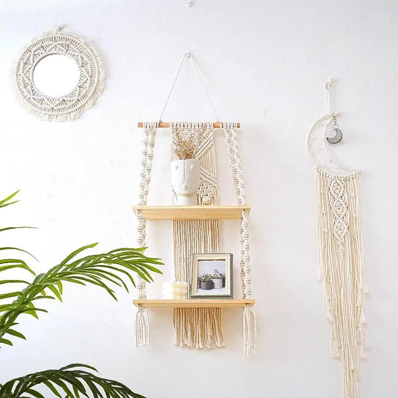 Handwoven Macrame Wall Shelf - 2 Tier