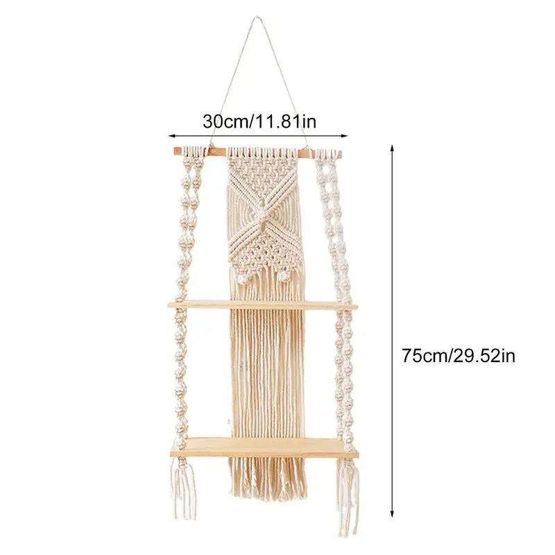 Handwoven Macrame Wall Shelf - 2 Tier