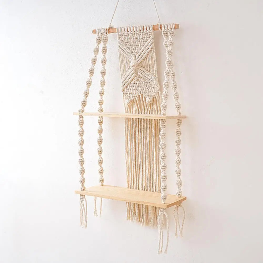 Handwoven Macrame Wall Shelf - 2 Tier