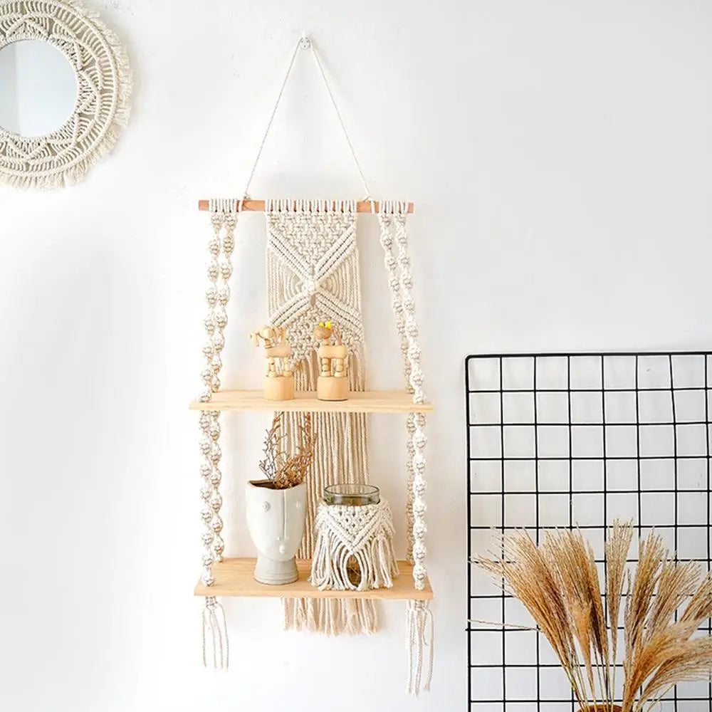 Handwoven Macrame Wall Shelf - 2 Tier