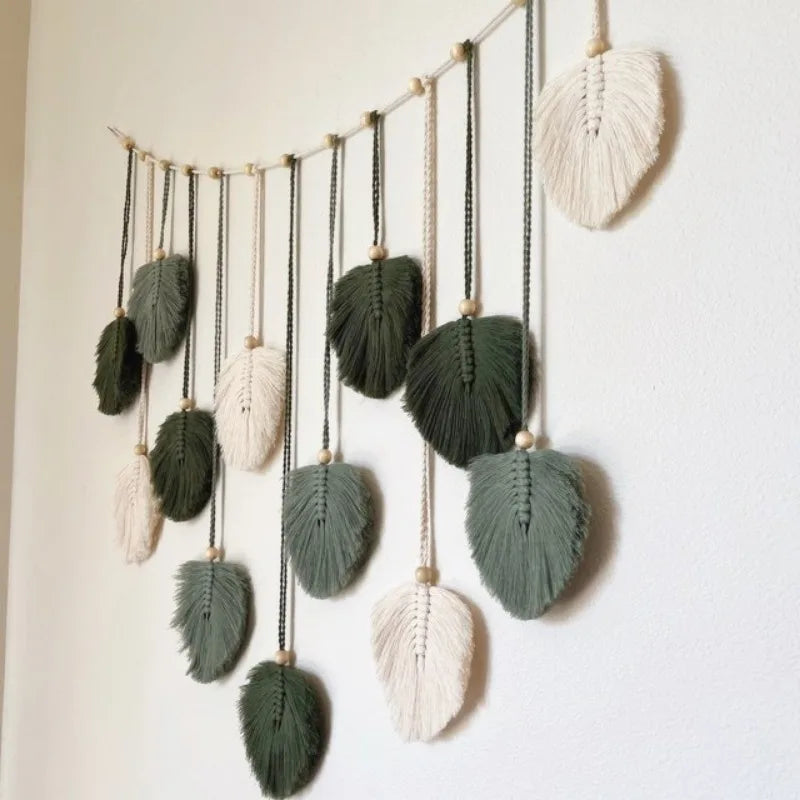 Green Leaves Garland Macrame Wall Art