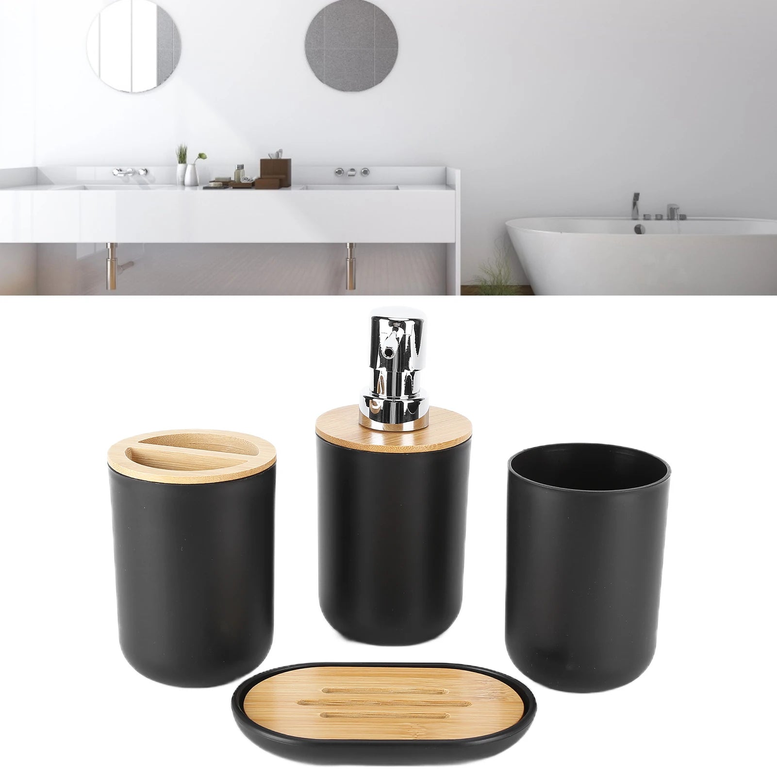 Bamboo Bathroom Accessory Set - 4PC
