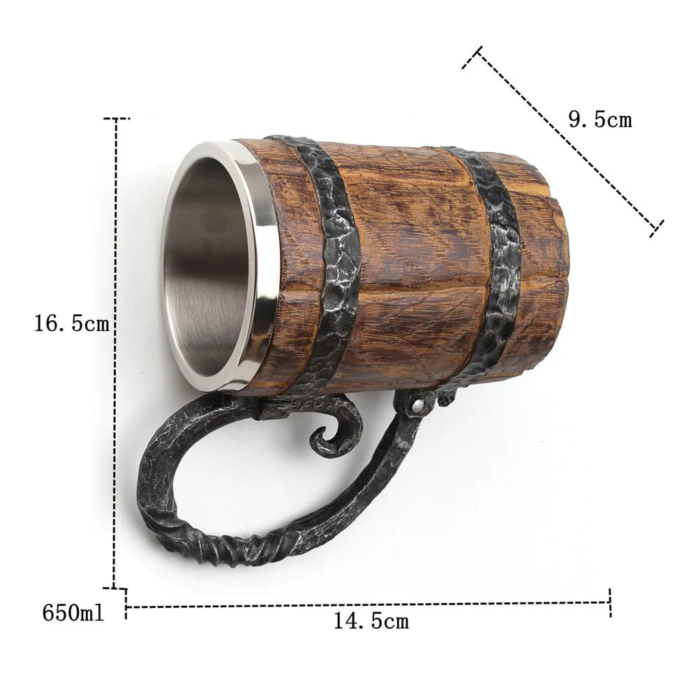 Wooden Barrel Stainless Steel Beer Mug