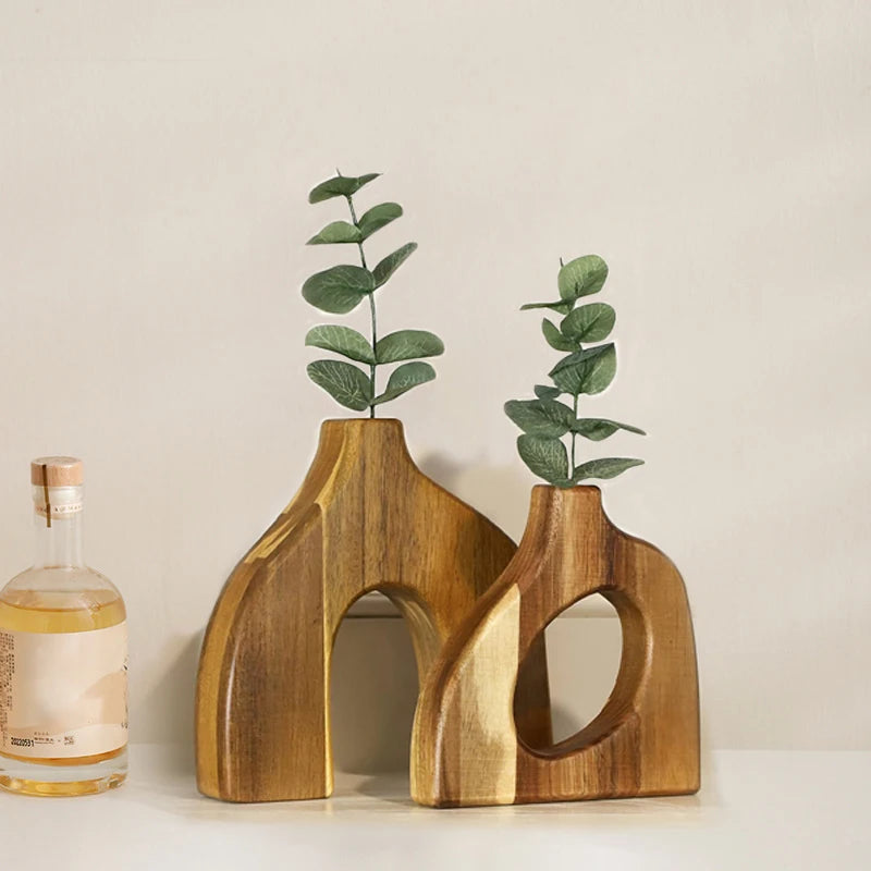 Set Of 2 Scandinavian Style Home Table Decoration Interior Decoration Wooden Vase Vase Aesthetic