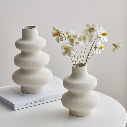 Scandinavian layered Ceramic Vase : Cream White