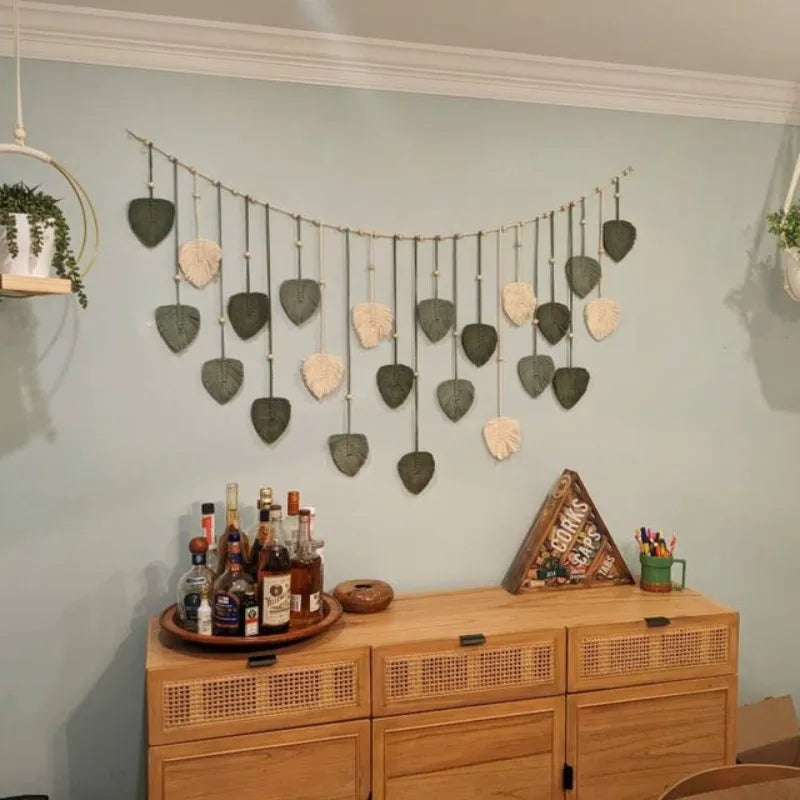 Green Leaves Garland Macrame Wall Art