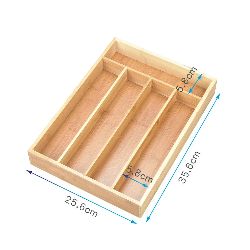 Expandable Bamboo Wood Cutlery Tray Drawer Utensil Organizer Adjustable for Silverware and Cooking Utensils