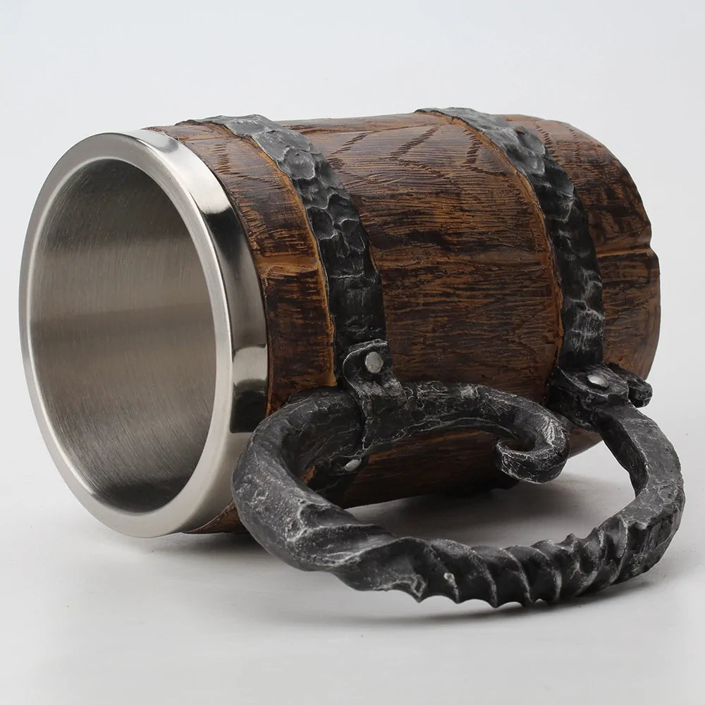 Wooden Barrel Stainless Steel Beer Mug