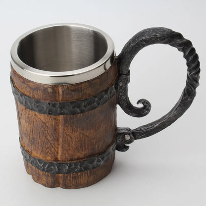 Wooden Barrel Stainless Steel Beer Mug